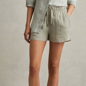 Reiss Sage Green Linen Cargo Shorts